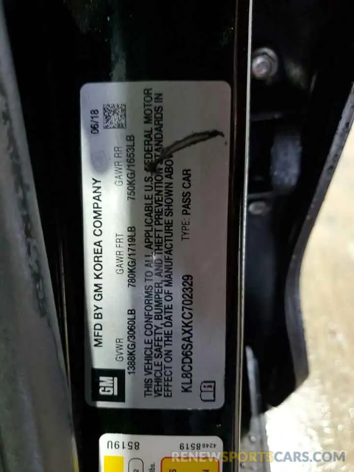12 Photograph of a damaged car KL8CD6SAXKC702329 CHEVROLET SPARK 2019