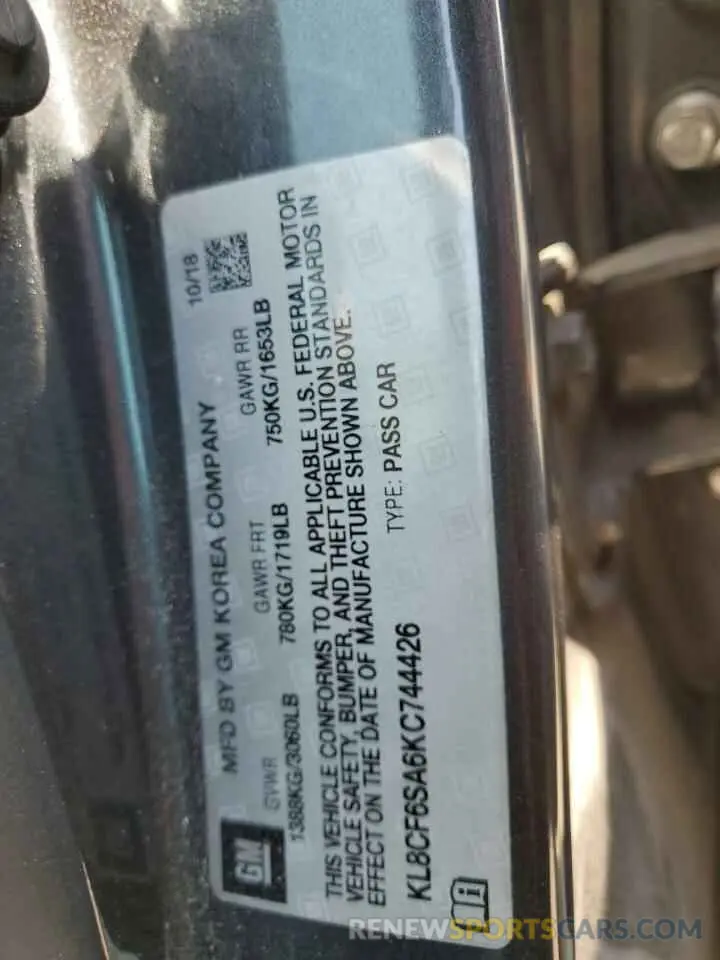 13 Фотография поврежденного автомобиля KL8CF6SA6KC744426 CHEVROLET SPARK 2019