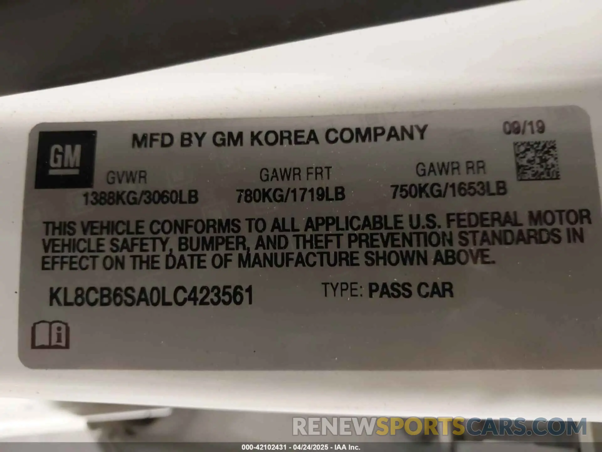 9 Photograph of a damaged car KL8CB6SA0LC423561 CHEVROLET SPARK 2020