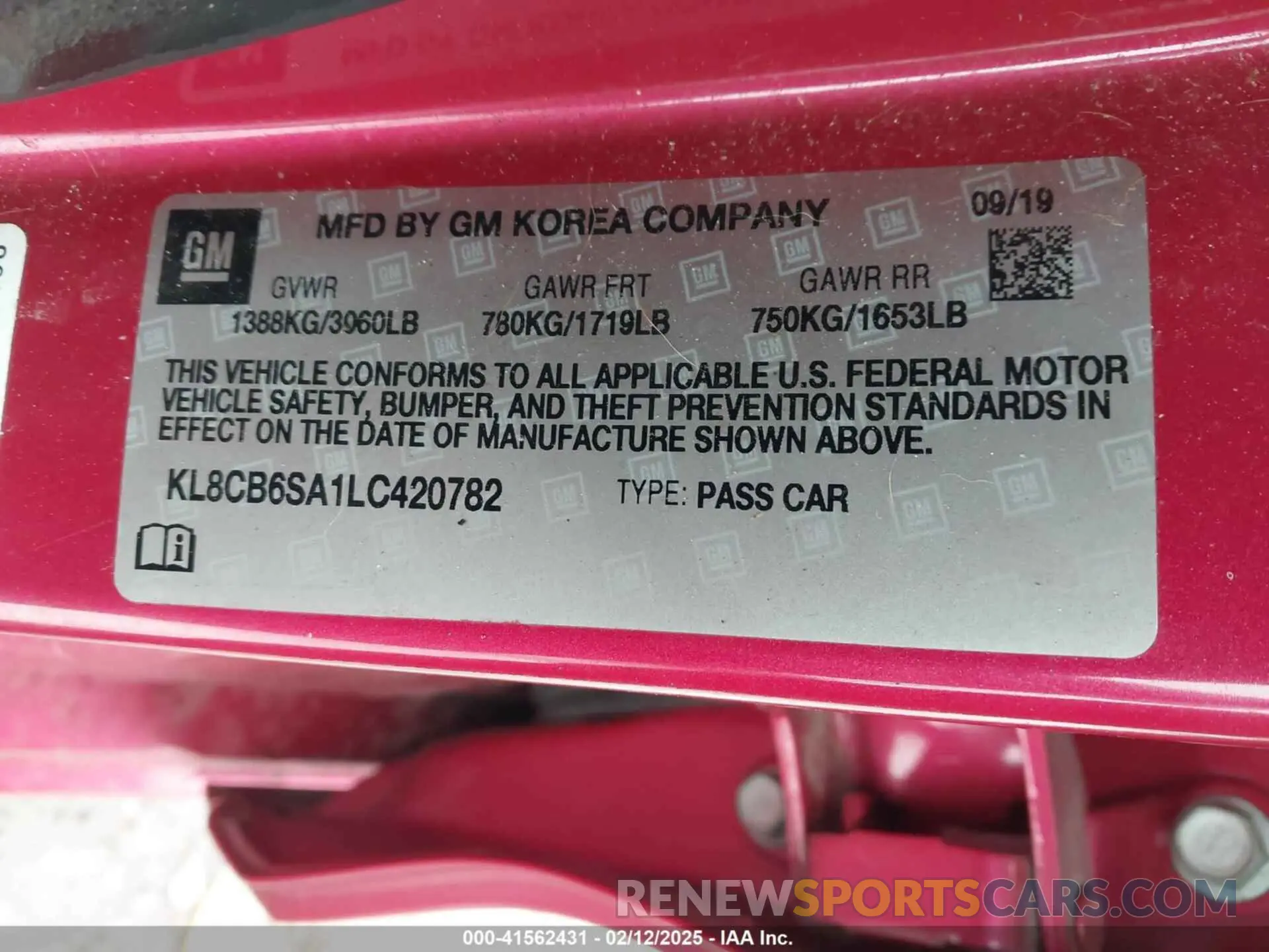 9 Photograph of a damaged car KL8CB6SA1LC420782 CHEVROLET SPARK 2020