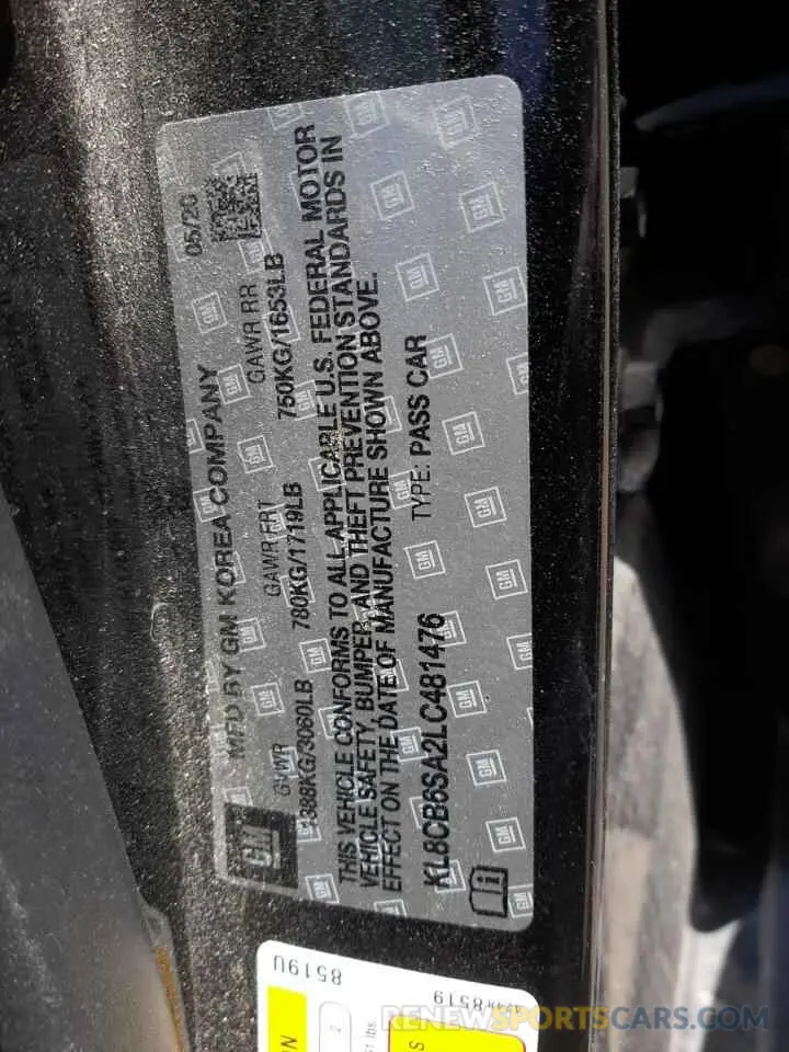 12 Фотография поврежденного автомобиля KL8CB6SA2LC481476 CHEVROLET SPARK 2020