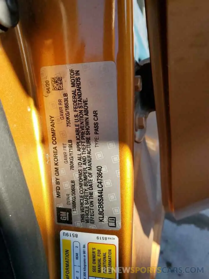 12 Photograph of a damaged car KL8CB6SA4LC473640 CHEVROLET SPARK 2020