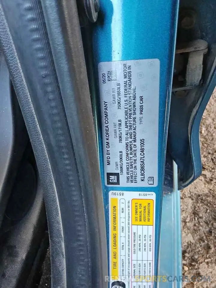 12 Фотография поврежденного автомобиля KL8CB6SA7LC481005 CHEVROLET SPARK 2020