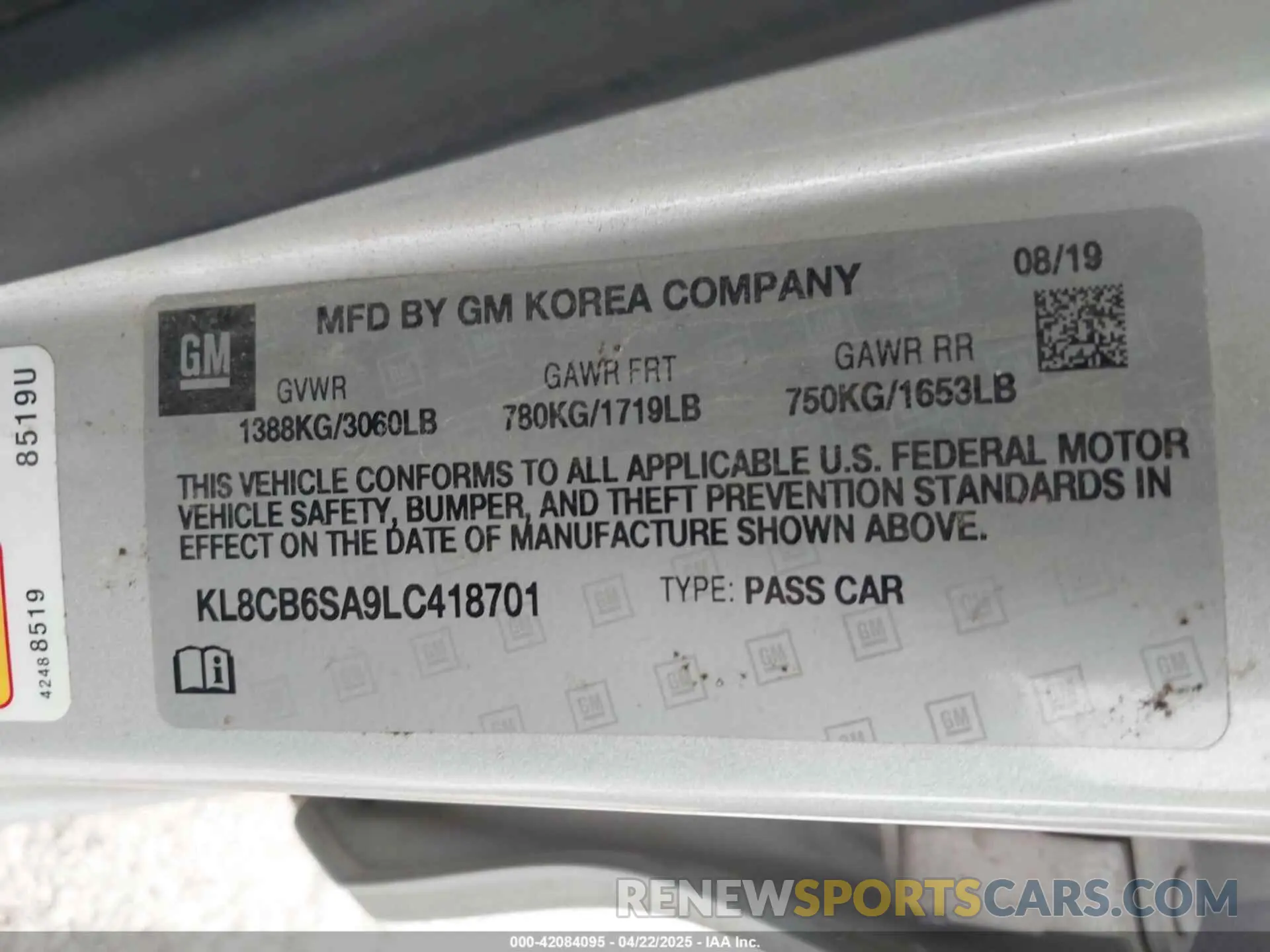9 Photograph of a damaged car KL8CB6SA9LC418701 CHEVROLET SPARK 2020