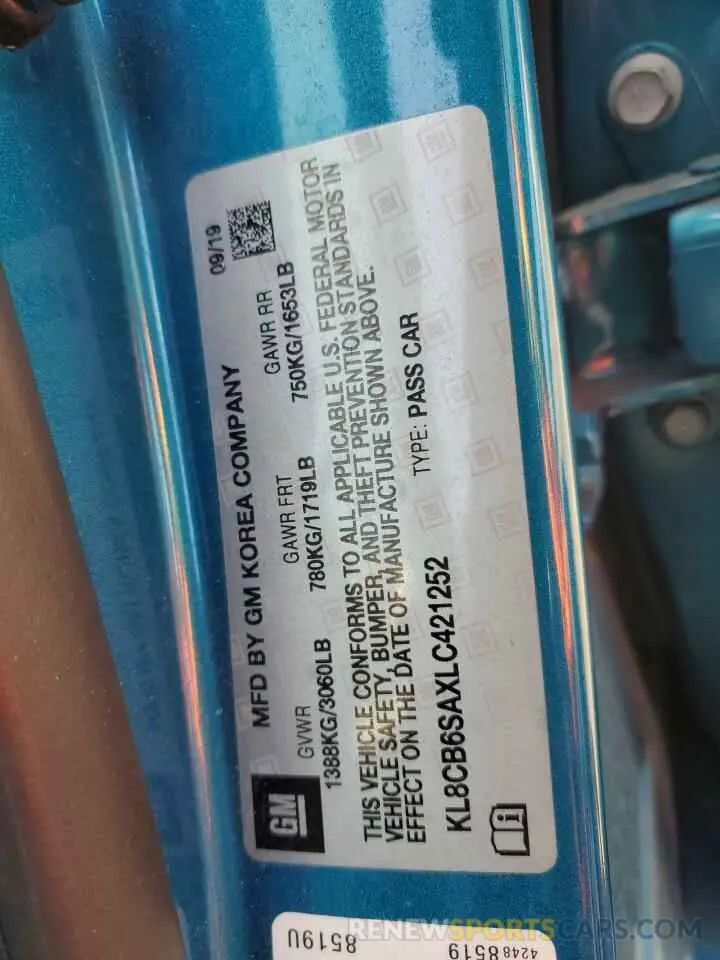 12 Photograph of a damaged car KL8CB6SAXLC421252 CHEVROLET SPARK 2020