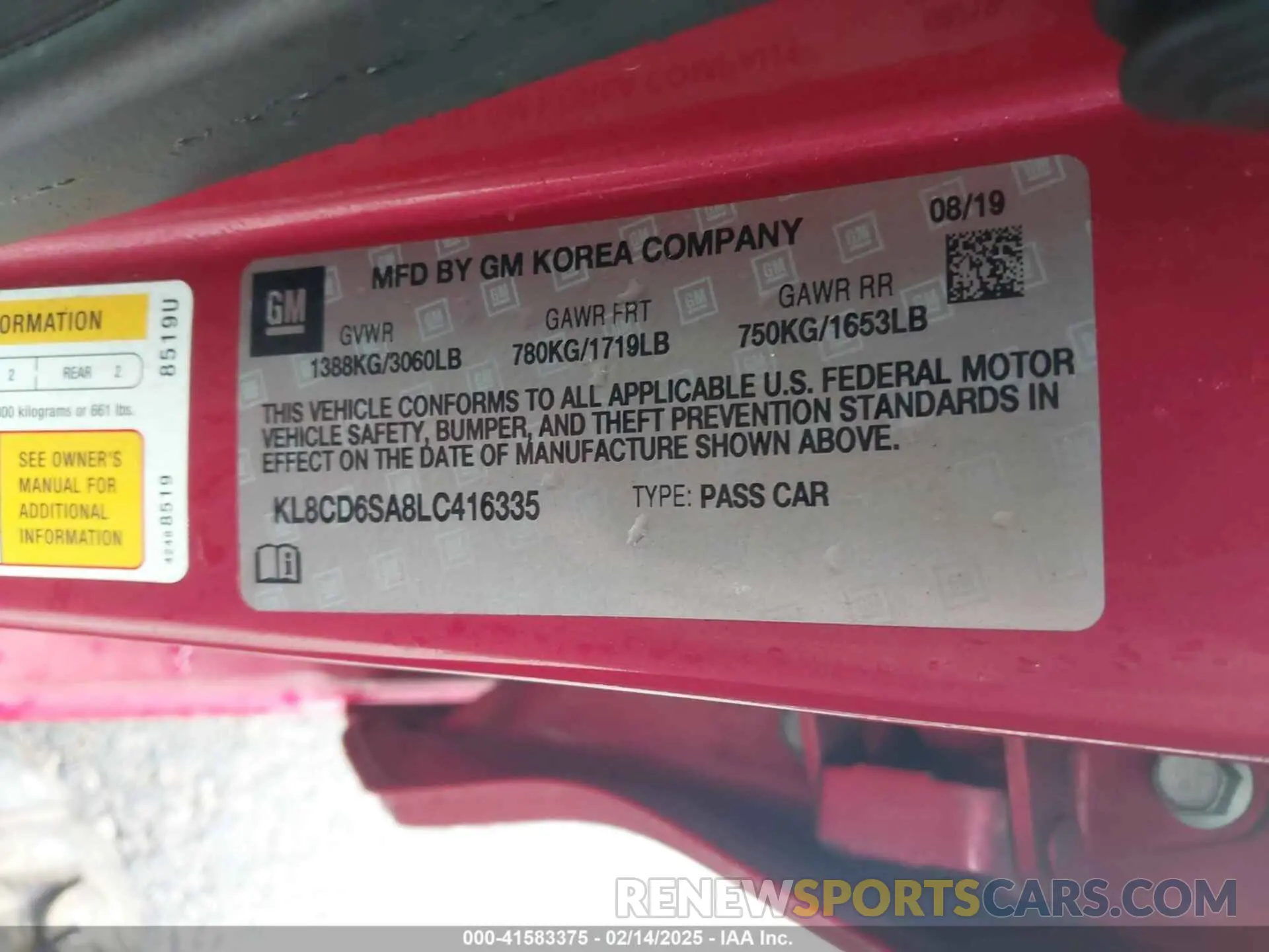 9 Фотография поврежденного автомобиля KL8CD6SA8LC416335 CHEVROLET SPARK 2020