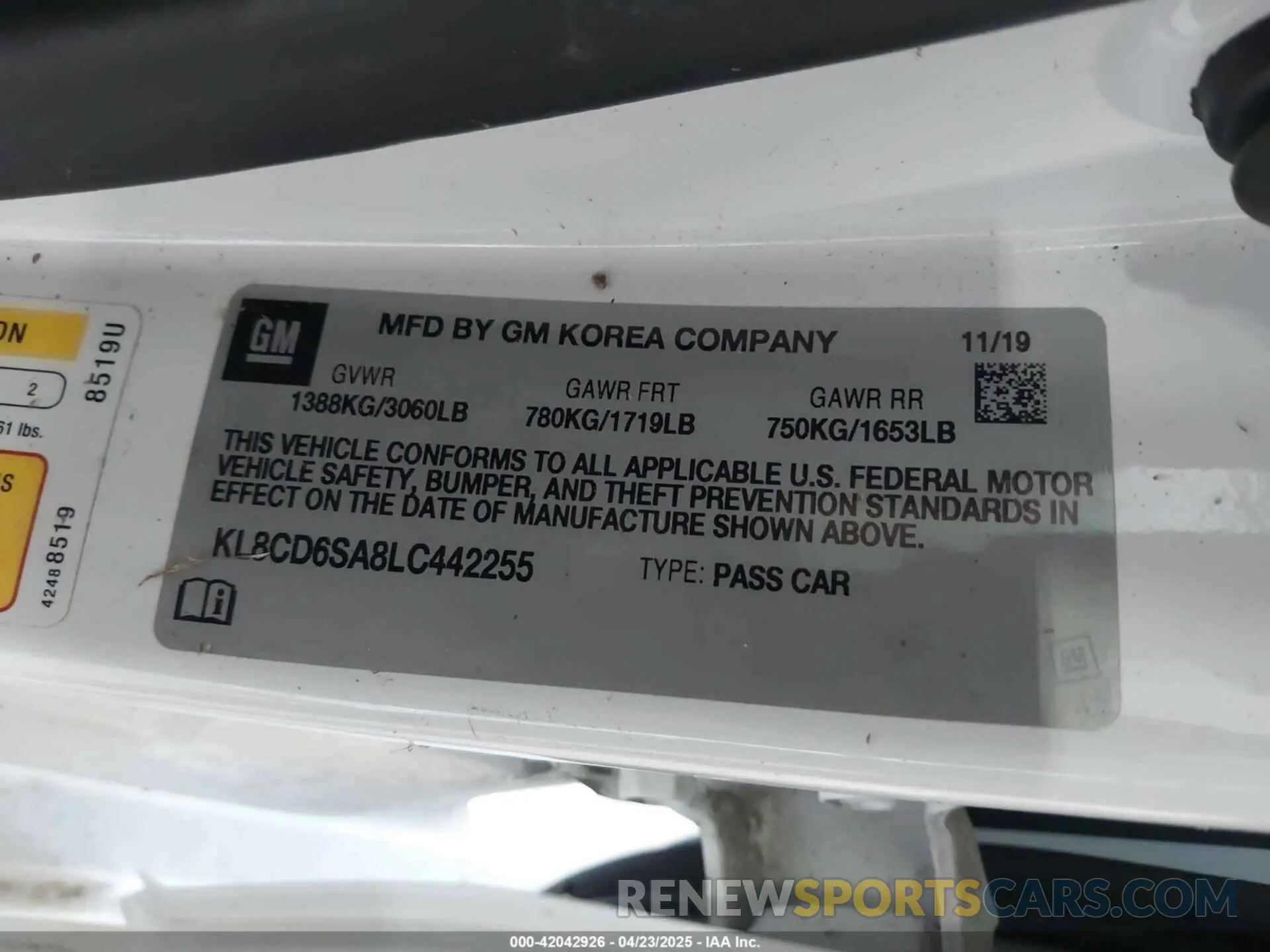 9 Фотография поврежденного автомобиля KL8CD6SA8LC442255 CHEVROLET SPARK 2020
