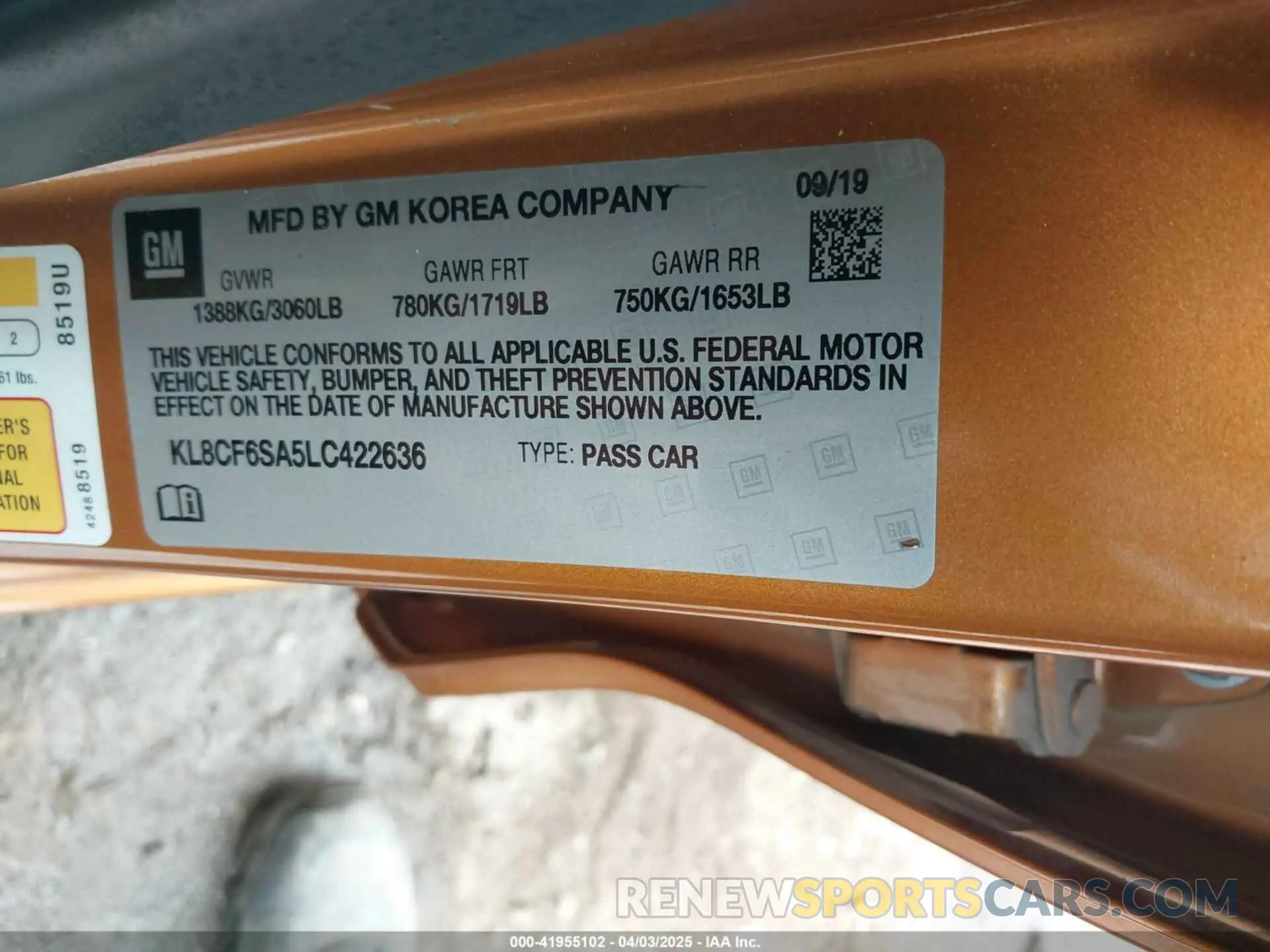 9 Фотография поврежденного автомобиля KL8CF6SA5LC422636 CHEVROLET SPARK 2020