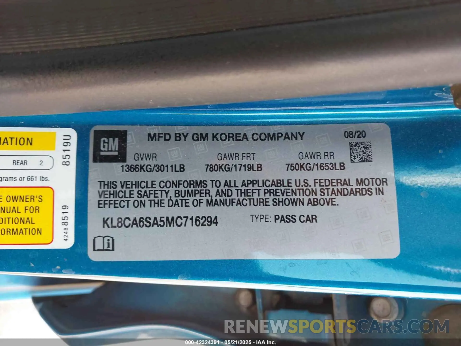 9 Photograph of a damaged car KL8CA6SA5MC716294 CHEVROLET SPARK 2021