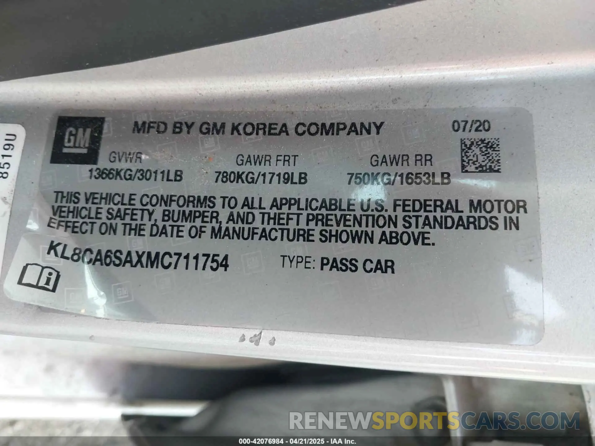 9 Фотография поврежденного автомобиля KL8CA6SAXMC711754 CHEVROLET SPARK 2021