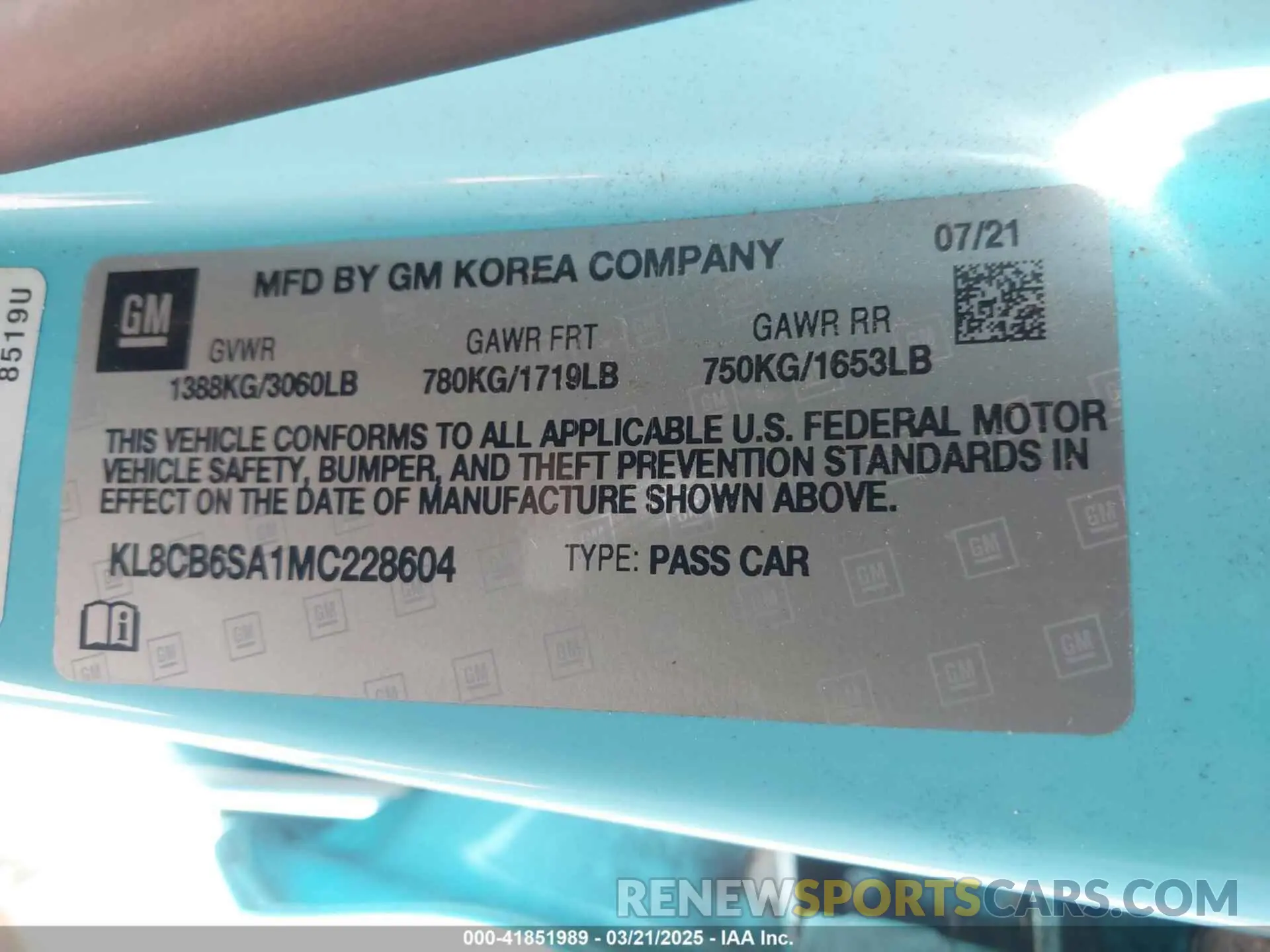 9 Фотография поврежденного автомобиля KL8CB6SA1MC228604 CHEVROLET SPARK 2021