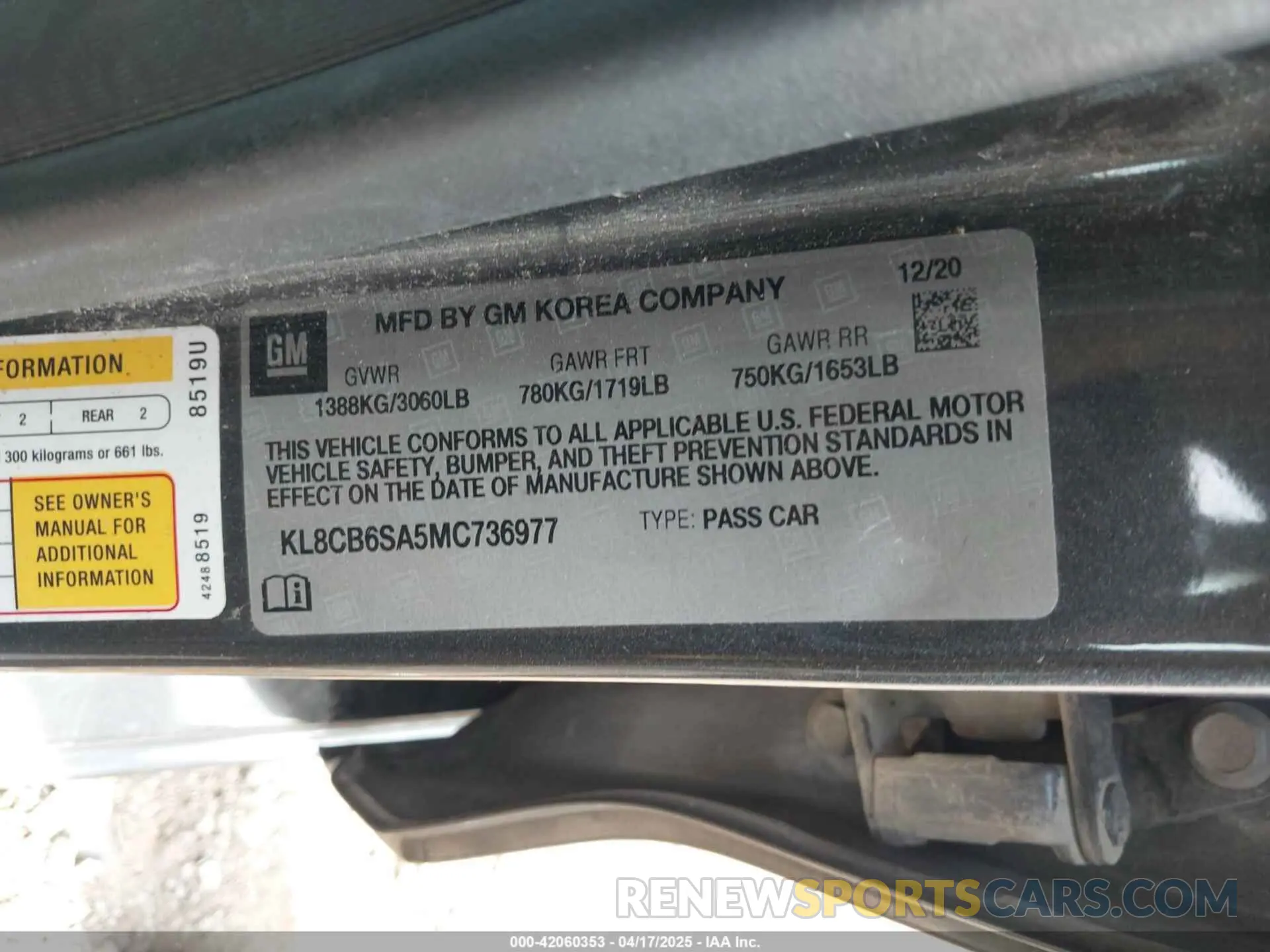 9 Фотография поврежденного автомобиля KL8CB6SA5MC736977 CHEVROLET SPARK 2021