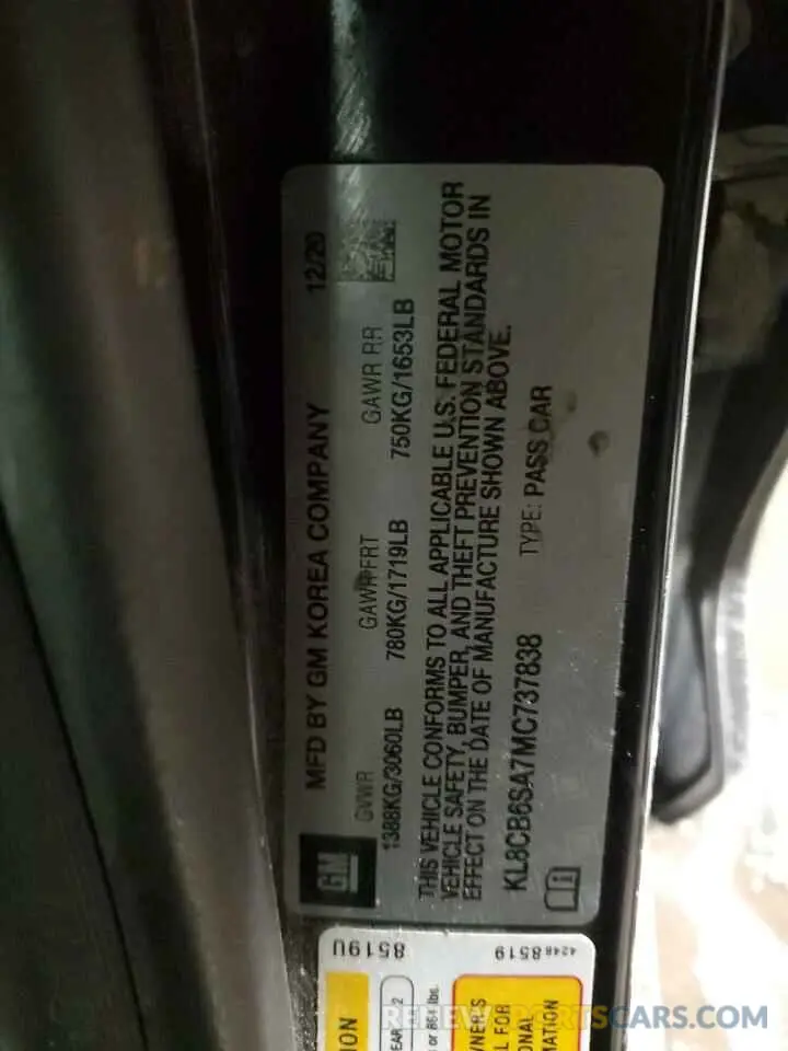 13 Photograph of a damaged car KL8CB6SA7MC737838 CHEVROLET SPARK 2021