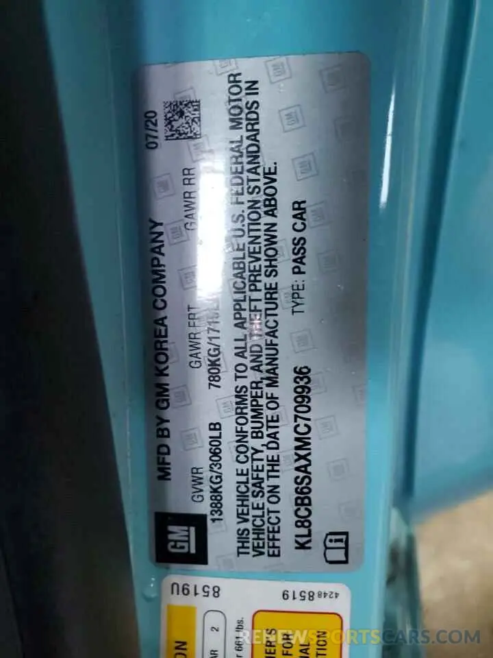 12 Фотография поврежденного автомобиля KL8CB6SAXMC709936 CHEVROLET SPARK 2021
