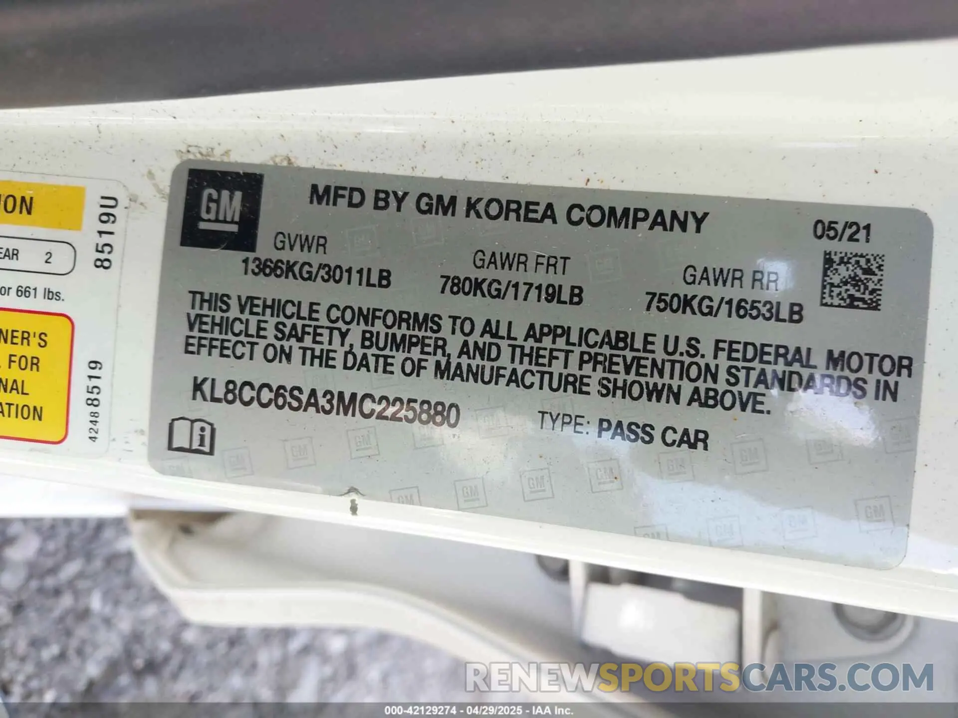 9 Фотография поврежденного автомобиля KL8CC6SA3MC225880 CHEVROLET SPARK 2021