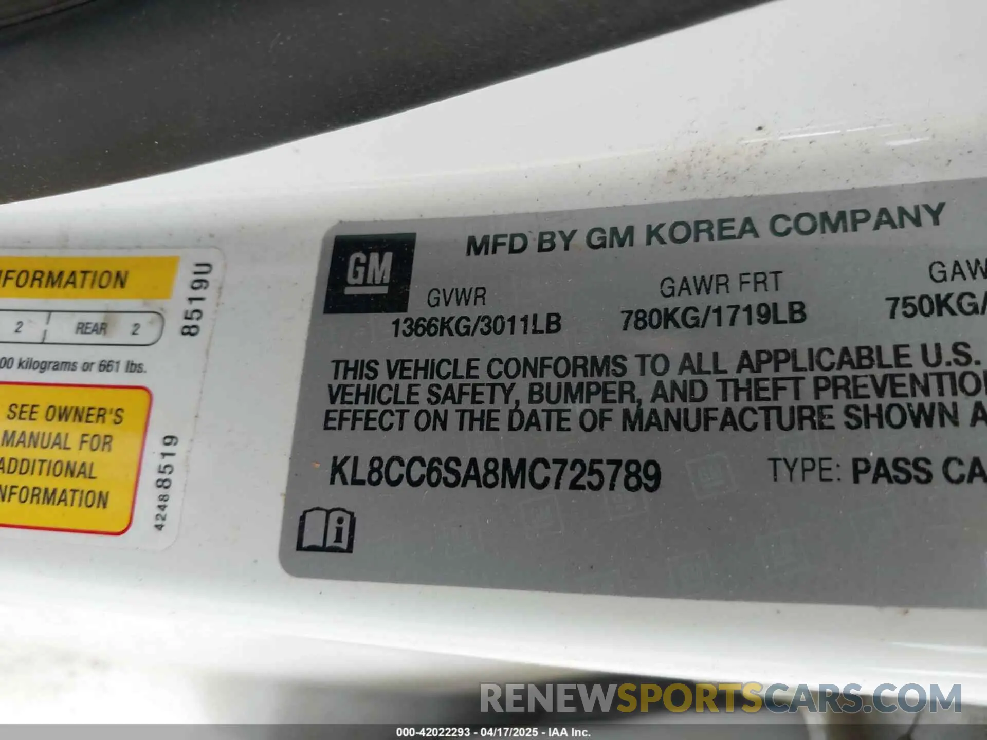 9 Фотография поврежденного автомобиля KL8CC6SA8MC725789 CHEVROLET SPARK 2021