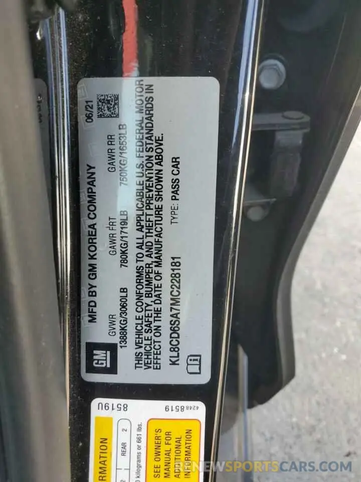 12 Фотография поврежденного автомобиля KL8CD6SA7MC228181 CHEVROLET SPARK 2021
