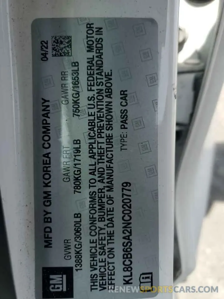 12 Photograph of a damaged car KL8CB6SA2NC020779 CHEVROLET SPARK 2022