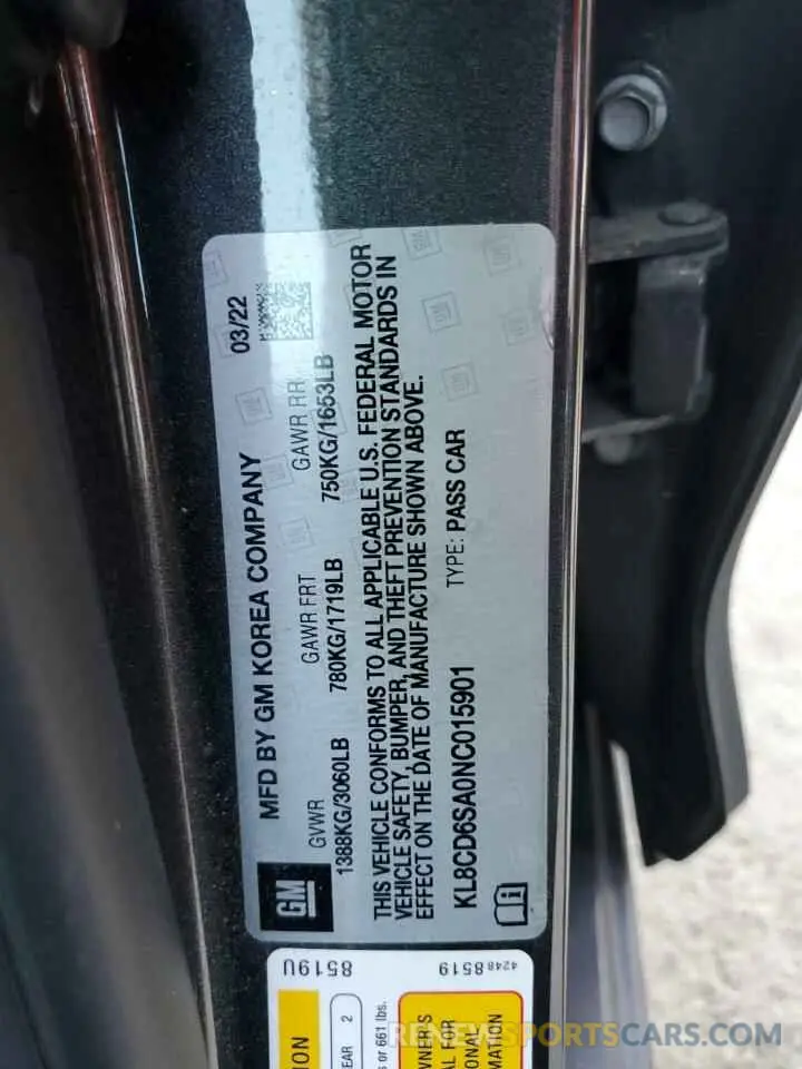 12 Photograph of a damaged car KL8CD6SA0NC015901 CHEVROLET SPARK 2022