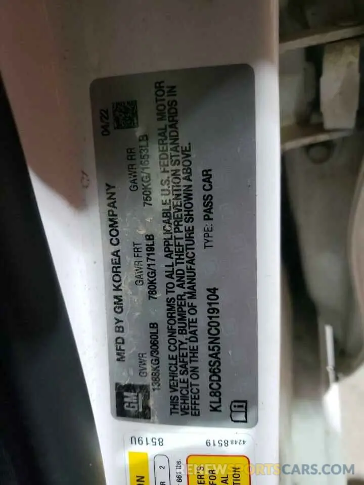 13 Фотография поврежденного автомобиля KL8CD6SA5NC019104 CHEVROLET SPARK 2022
