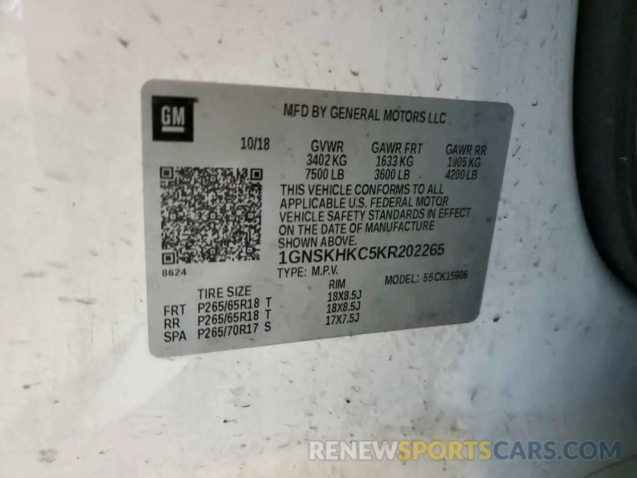 13 Photograph of a damaged car 1GNSKHKC5KR202265 CHEVROLET SUBURBAN 2019