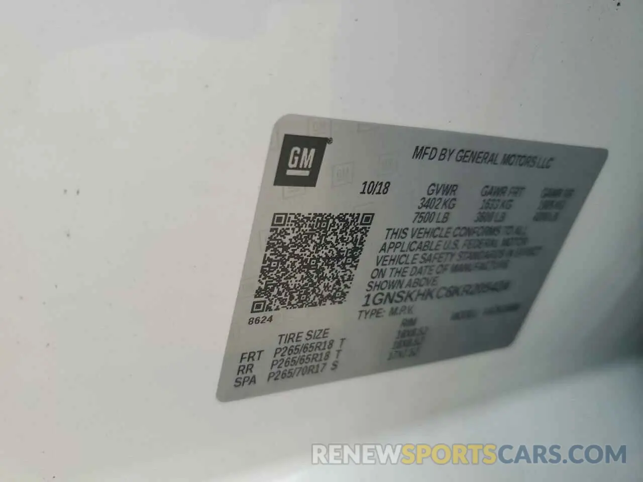 13 Photograph of a damaged car 1GNSKHKC6KR205434 CHEVROLET SUBURBAN 2019