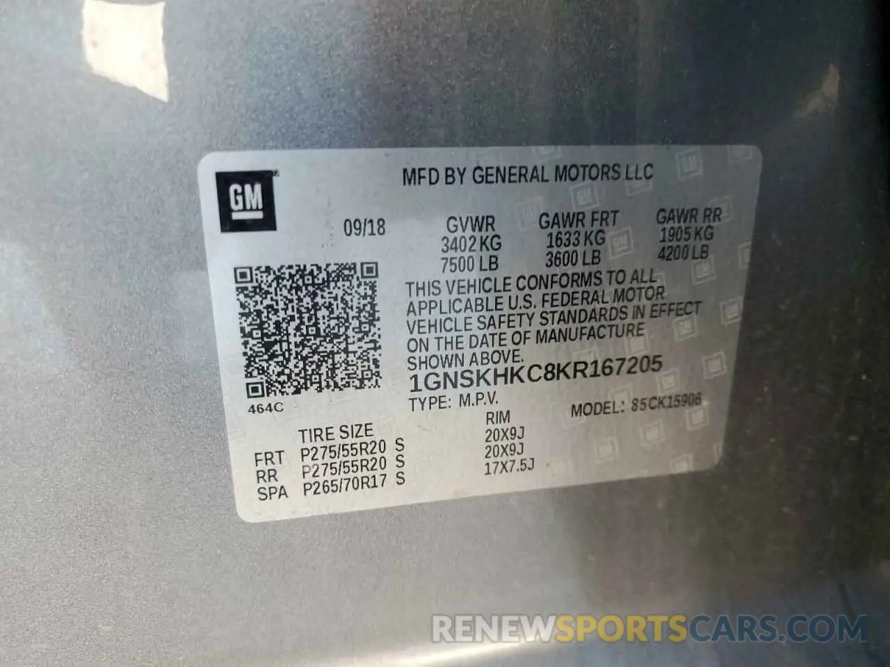 16 Photograph of a damaged car 1GNSKHKC8KR167205 CHEVROLET SUBURBAN 2019
