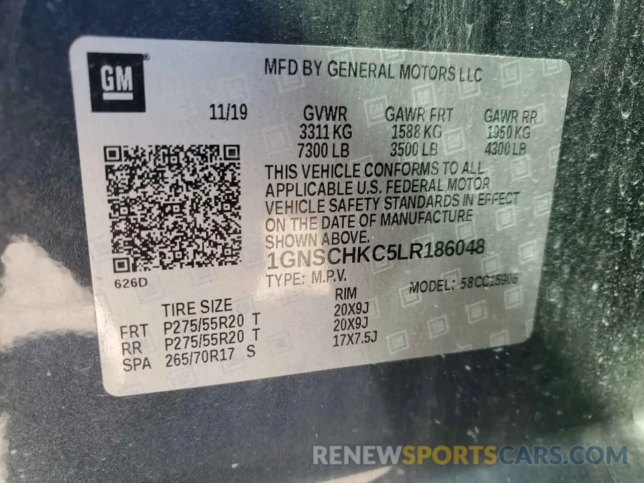 13 Photograph of a damaged car 1GNSCHKC5LR186048 CHEVROLET SUBURBAN 2020