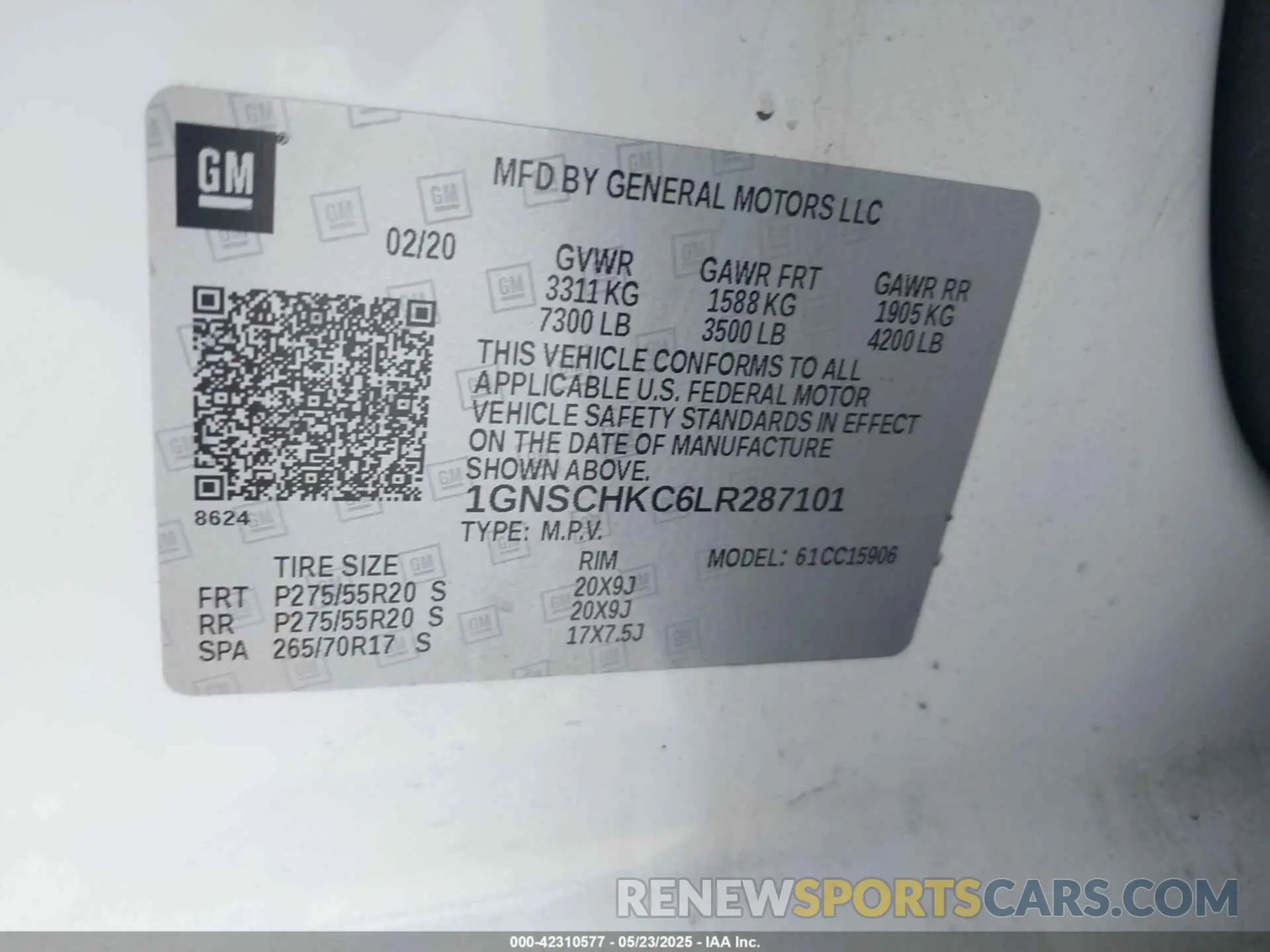 9 Фотография поврежденного автомобиля 1GNSCHKC6LR287101 CHEVROLET SUBURBAN 2020