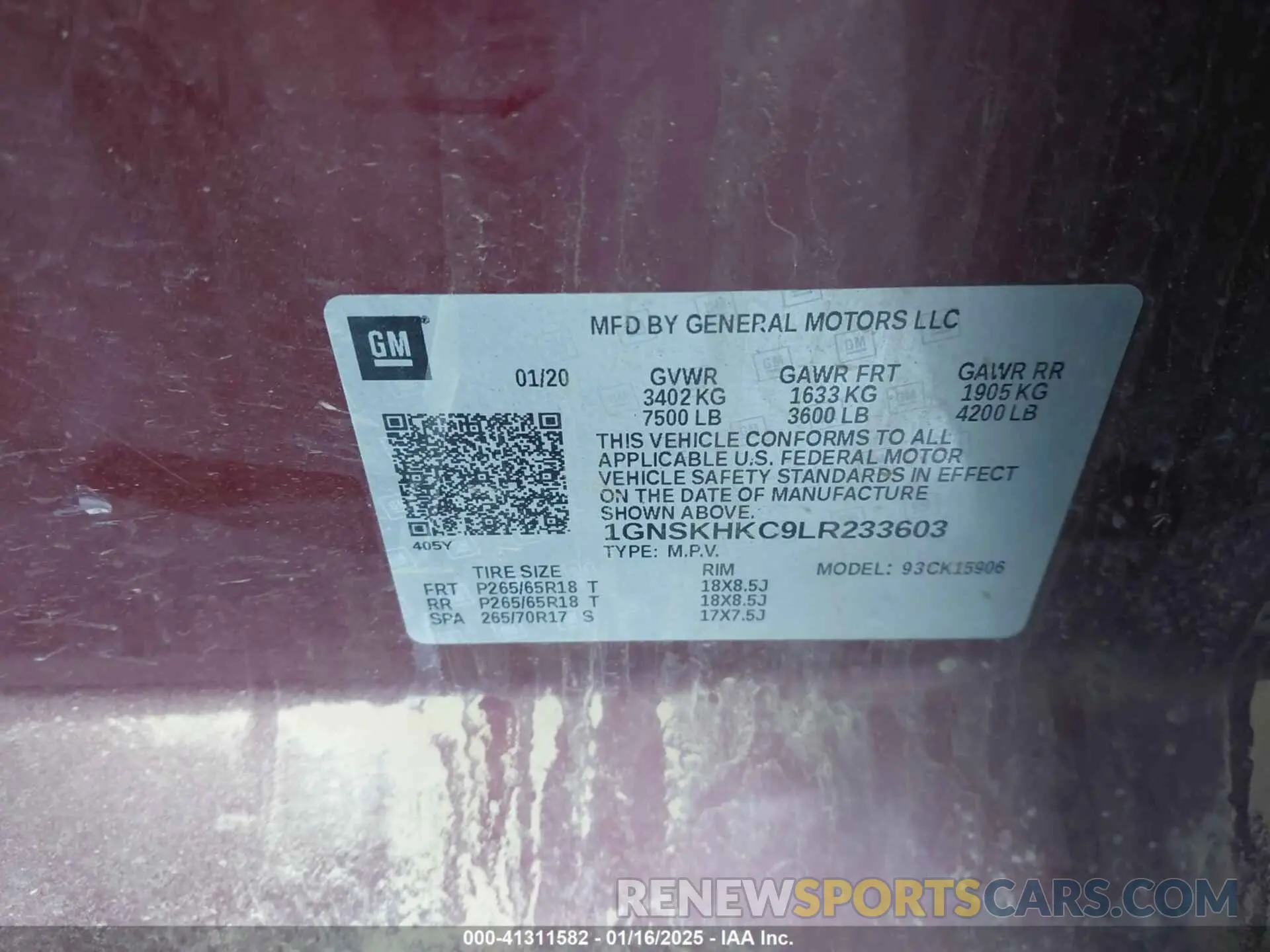 9 Фотография поврежденного автомобиля 1GNSKHKC9LR233603 CHEVROLET SUBURBAN 2020