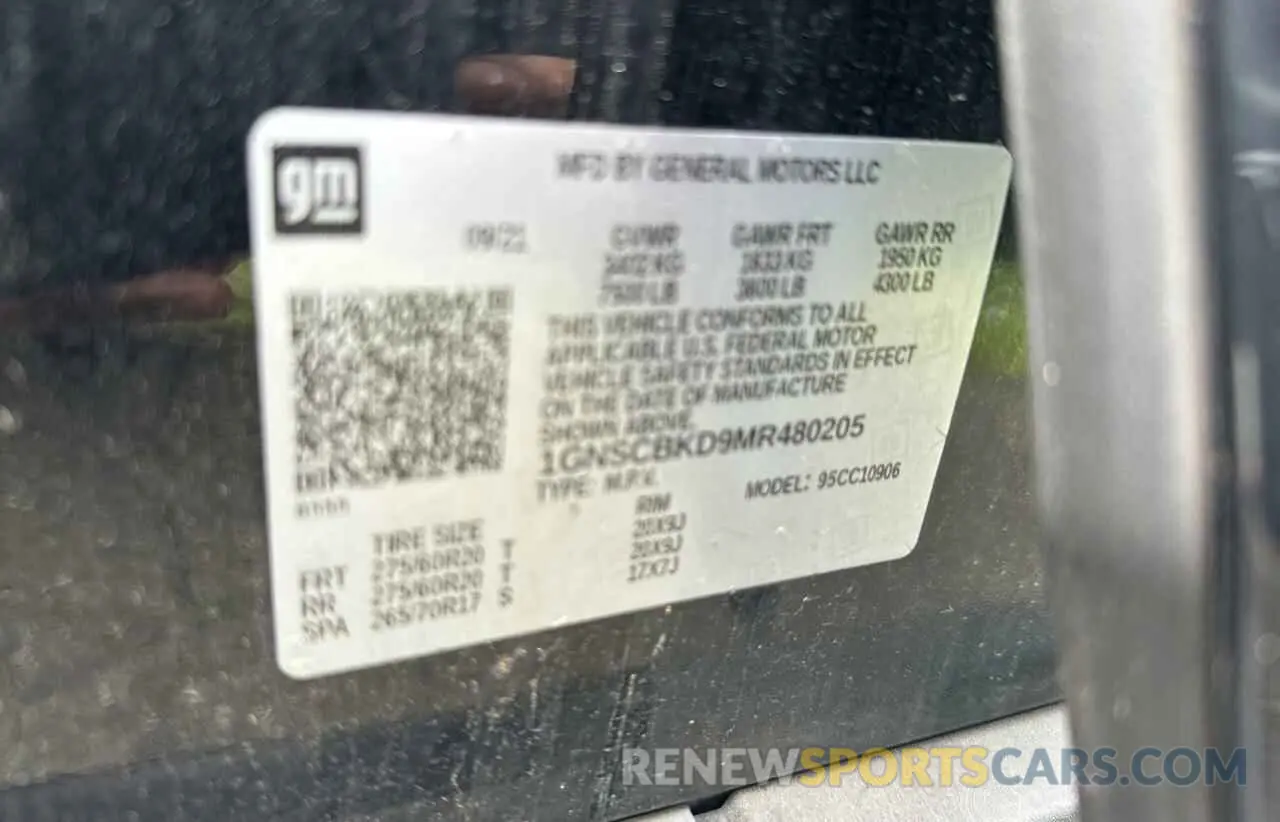 10 Photograph of a damaged car 1GNSCBKD9MR480205 CHEVROLET SUBURBAN 2021