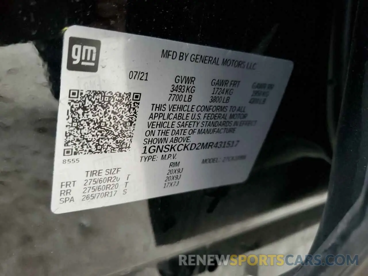 14 Фотография поврежденного автомобиля 1GNSKCKD2MR431517 CHEVROLET SUBURBAN 2021