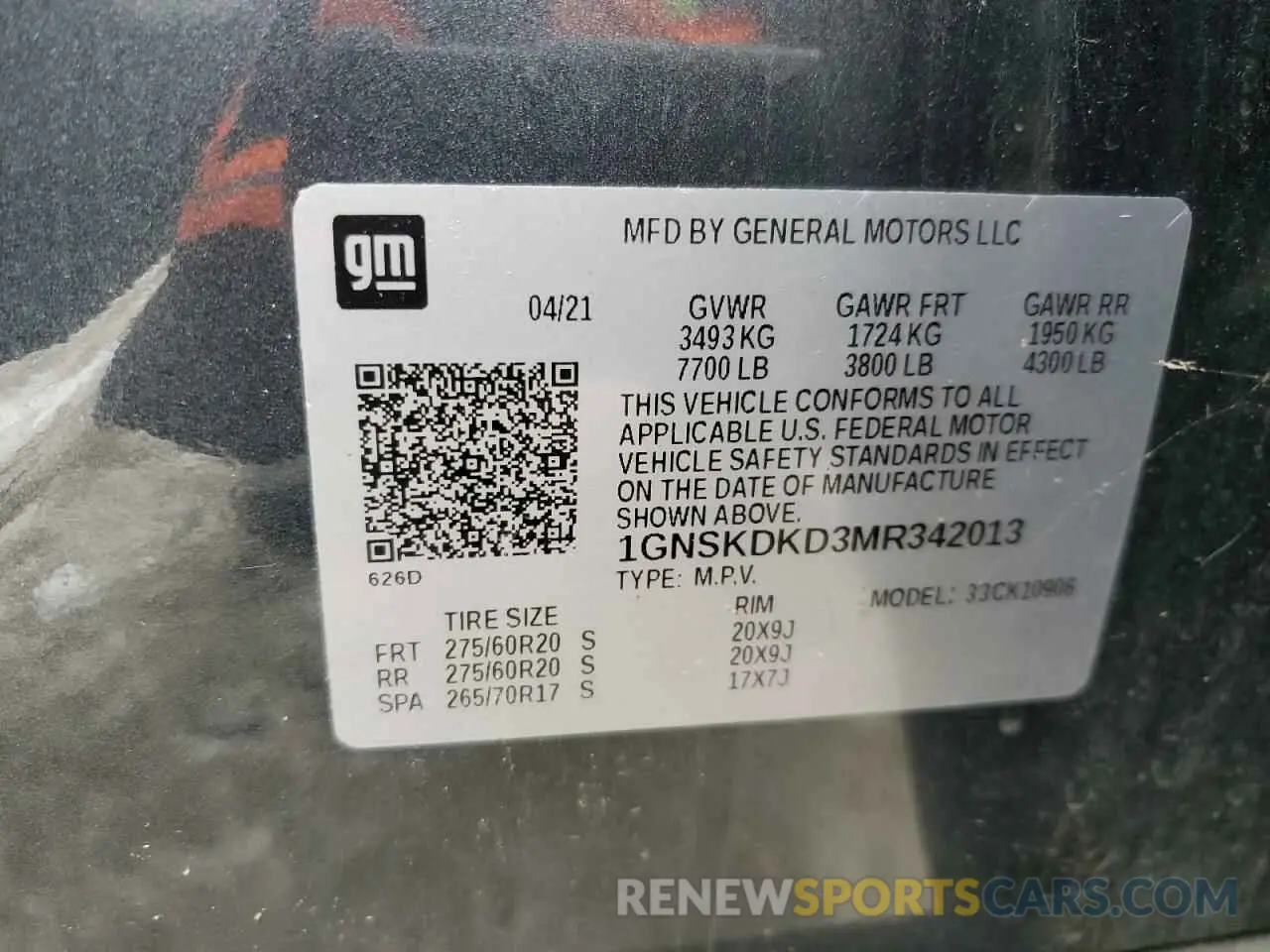 13 Фотография поврежденного автомобиля 1GNSKDKD3MR342013 CHEVROLET SUBURBAN 2021