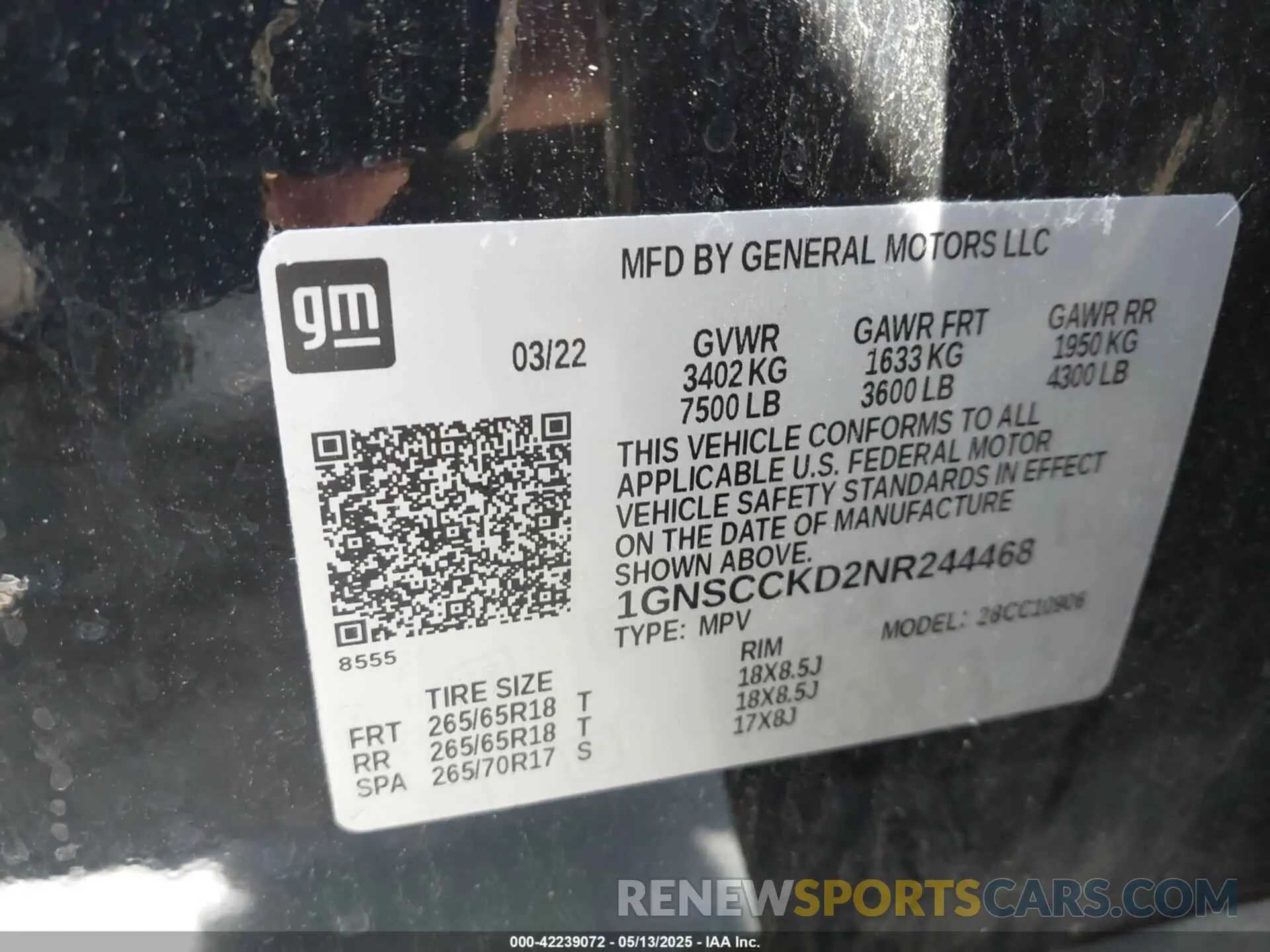 9 Фотография поврежденного автомобиля 1GNSCCKD2NR244468 CHEVROLET SUBURBAN 2022