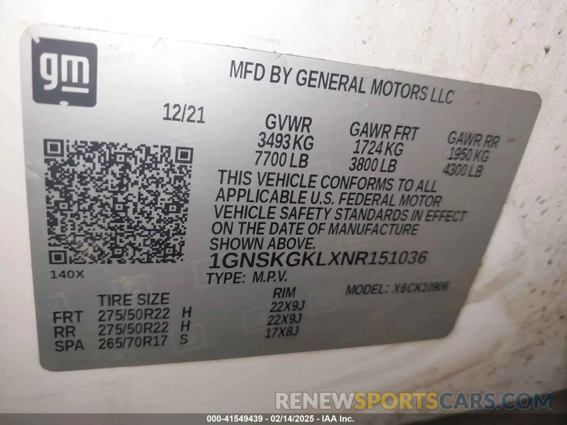 9 Фотография поврежденного автомобиля 1GNSKGKLXNR151036 CHEVROLET SUBURBAN 2022