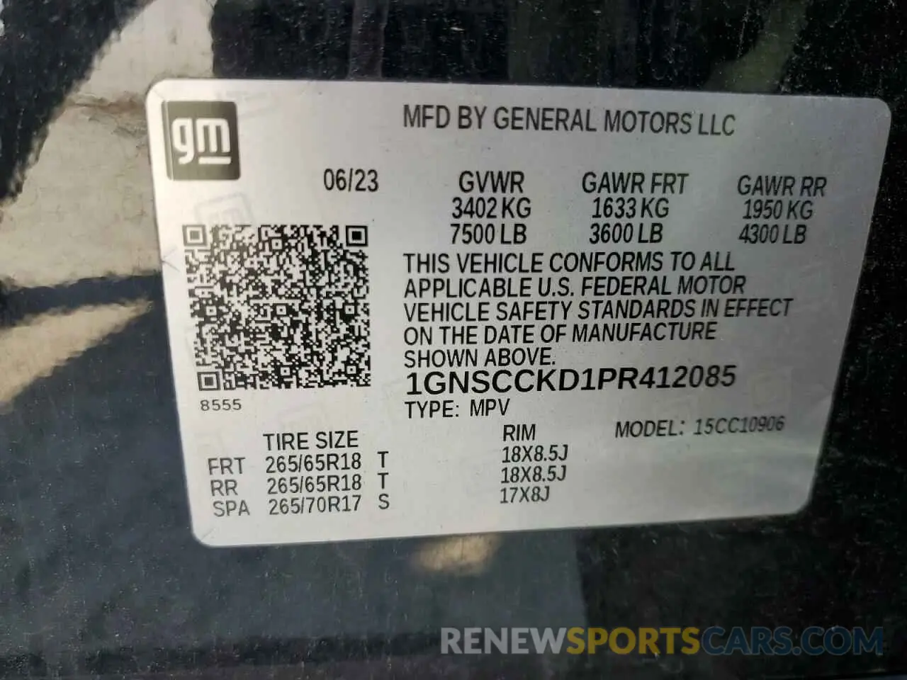 13 Photograph of a damaged car 1GNSCCKD1PR412085 CHEVROLET SUBURBAN 2023