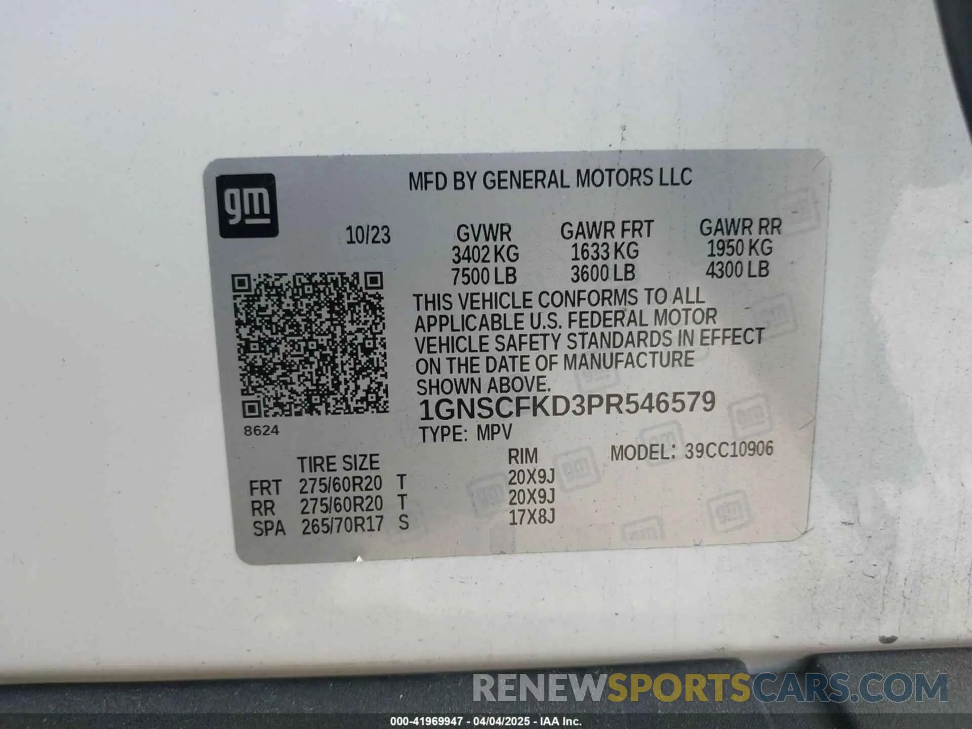 9 Photograph of a damaged car 1GNSCFKD3PR546579 CHEVROLET SUBURBAN 2023