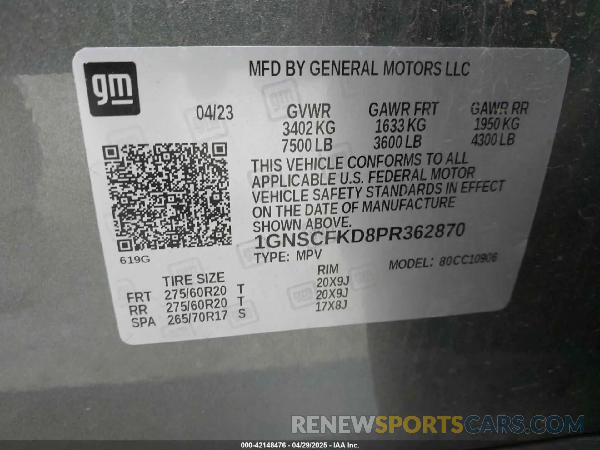 9 Фотография поврежденного автомобиля 1GNSCFKD8PR362870 CHEVROLET SUBURBAN 2023