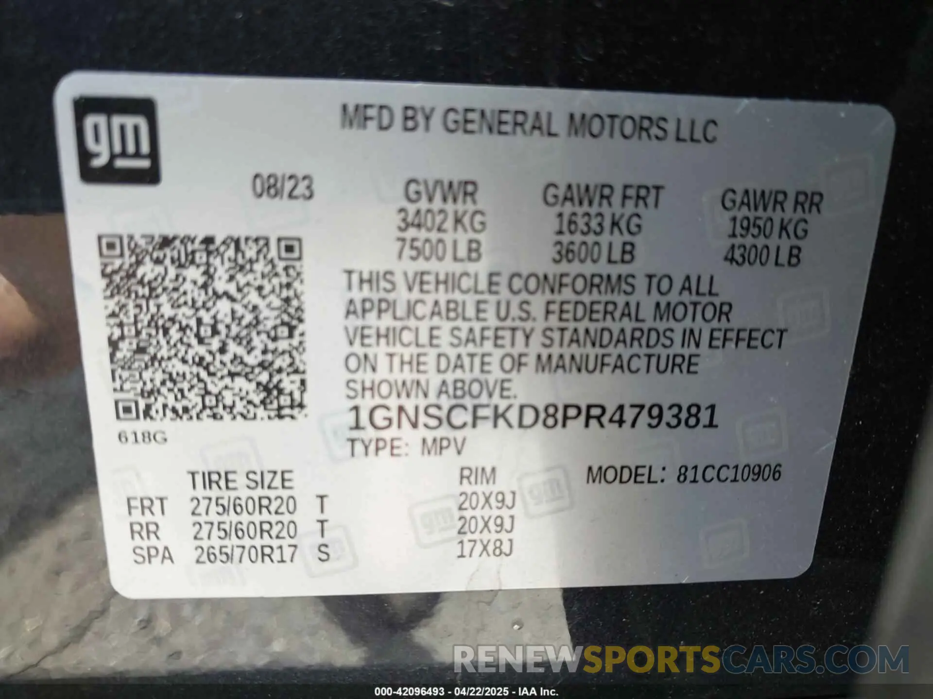 9 Фотография поврежденного автомобиля 1GNSCFKD8PR479381 CHEVROLET SUBURBAN 2023