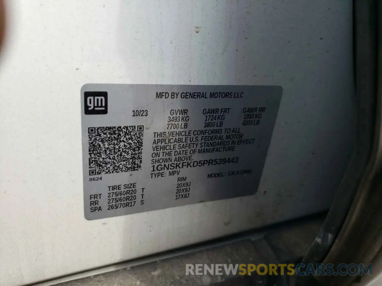 14 Photograph of a damaged car 1GNSKFKD5PR539443 CHEVROLET SUBURBAN 2023