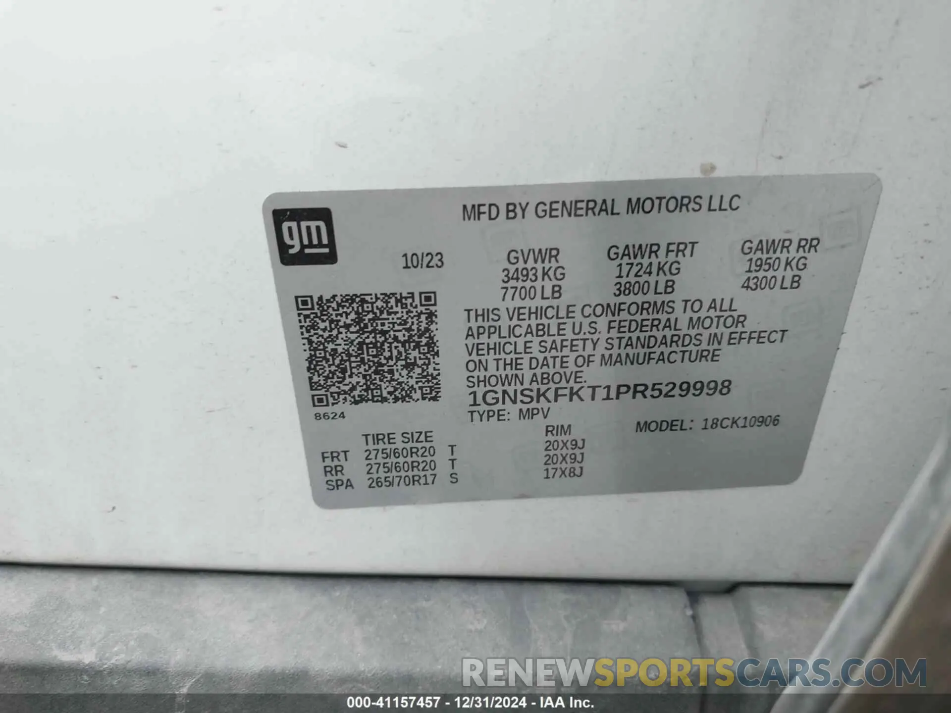 9 Фотография поврежденного автомобиля 1GNSKFKT1PR529998 CHEVROLET SUBURBAN 2023