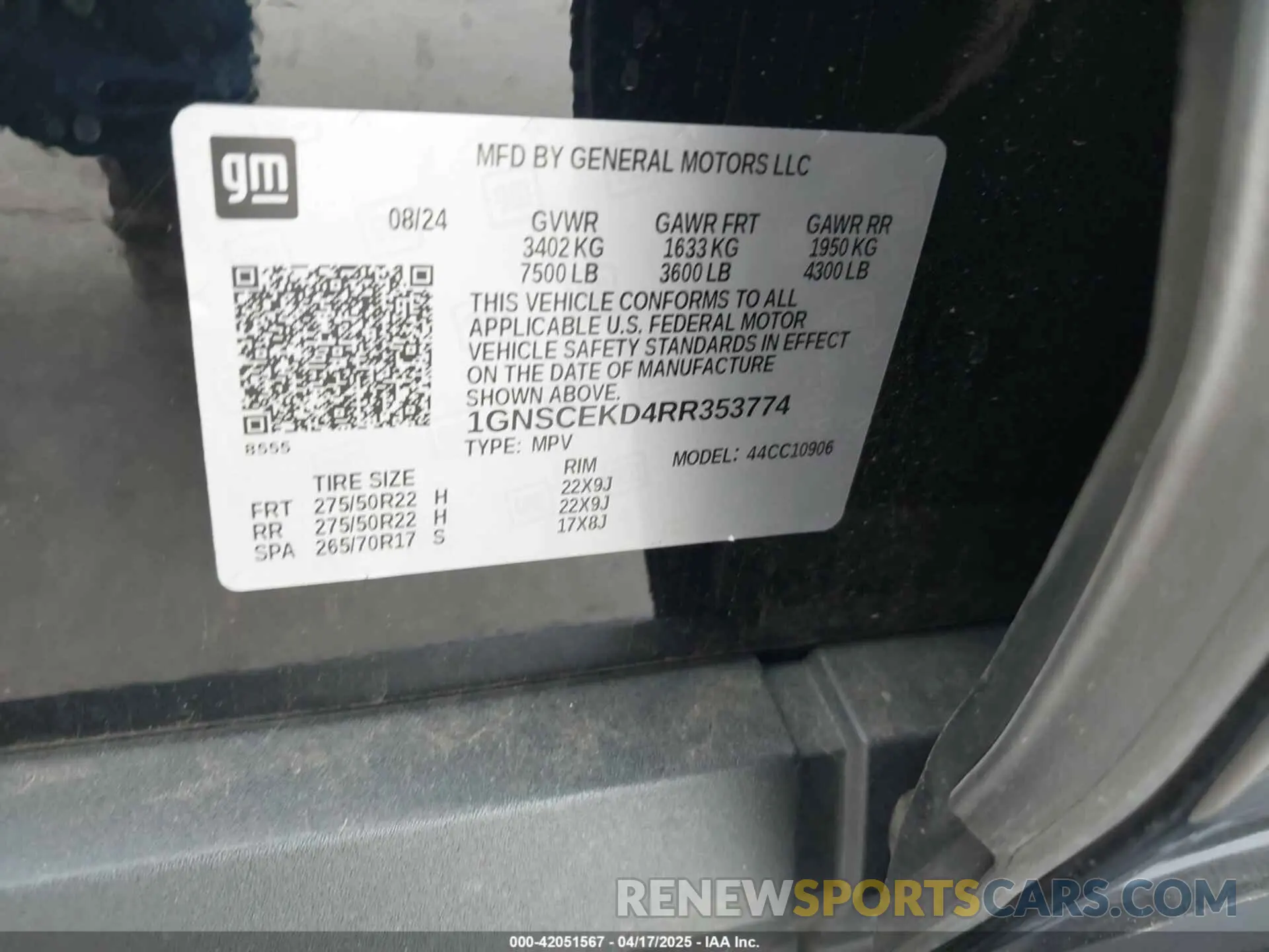 9 Фотография поврежденного автомобиля 1GNSCEKD4RR353774 CHEVROLET SUBURBAN 2024