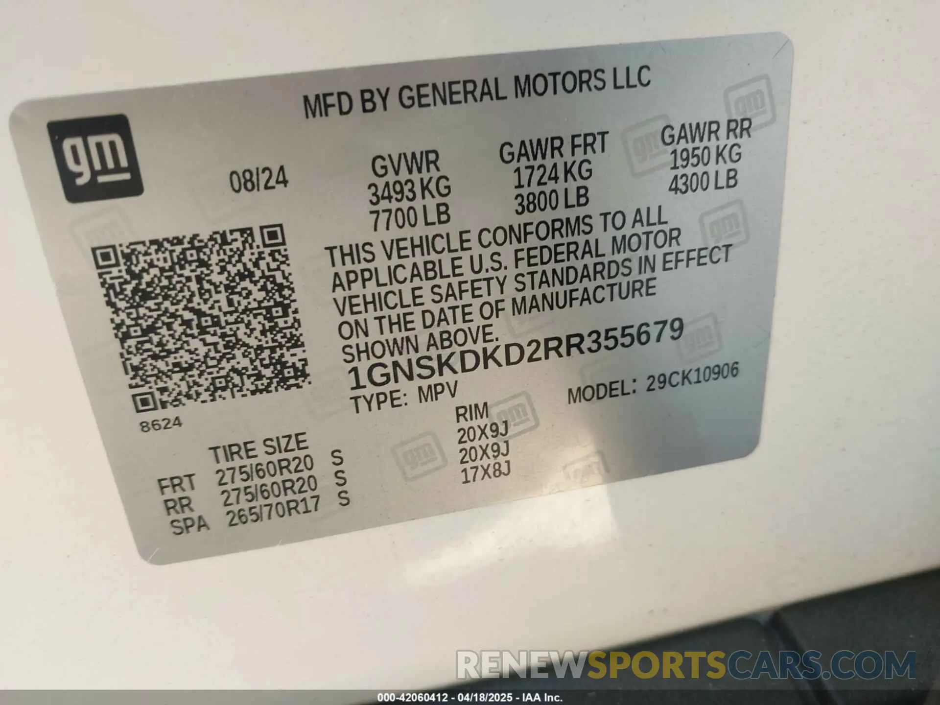 9 Photograph of a damaged car 1GNSKDKD2RR355679 CHEVROLET SUBURBAN 2024