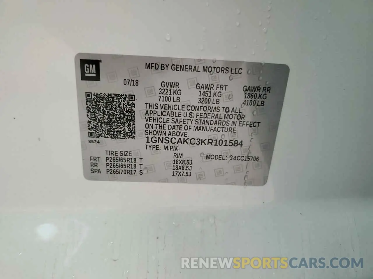 14 Photograph of a damaged car 1GNSCAKC3KR101584 CHEVROLET TAHOE 2019