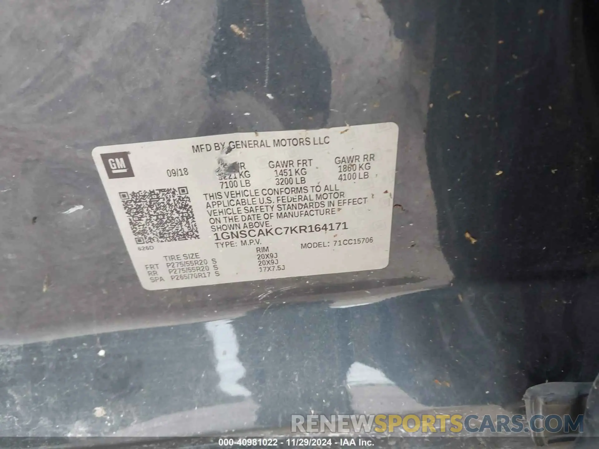 9 Фотография поврежденного автомобиля 1GNSCAKC7KR164171 CHEVROLET TAHOE 2019