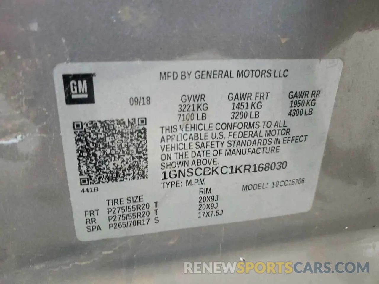 13 Photograph of a damaged car 1GNSCBKC1KR168030 CHEVROLET TAHOE 2019