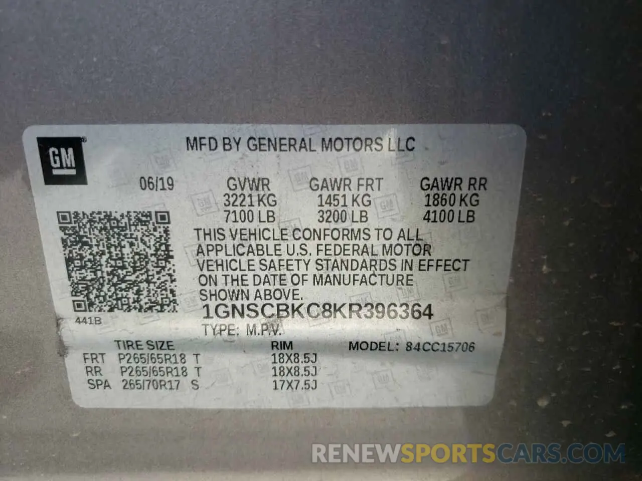 13 Photograph of a damaged car 1GNSCBKC8KR396364 CHEVROLET TAHOE 2019
