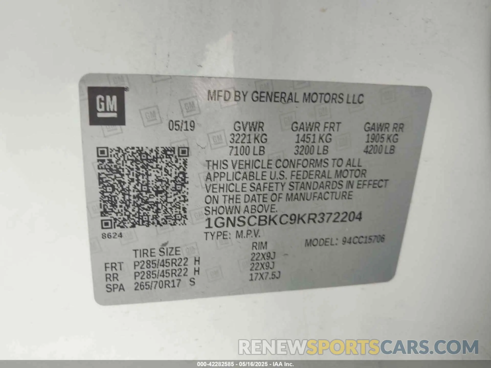 9 Фотография поврежденного автомобиля 1GNSCBKC9KR372204 CHEVROLET TAHOE 2019