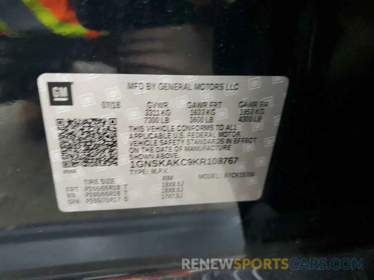 13 Фотография поврежденного автомобиля 1GNSKAKC9KR108767 CHEVROLET TAHOE 2019