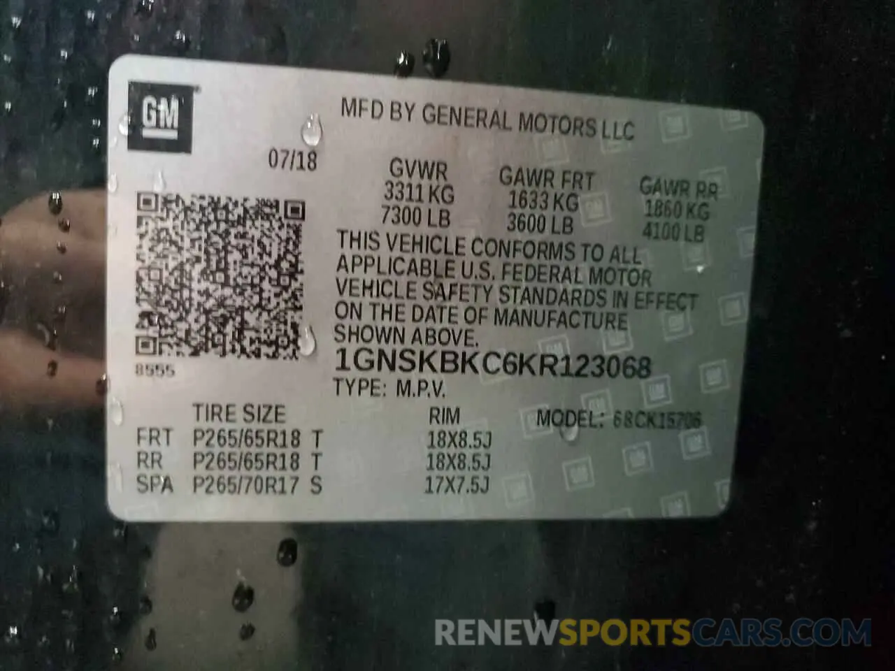 13 Photograph of a damaged car 1GNSKBKC6KR123068 CHEVROLET TAHOE 2019